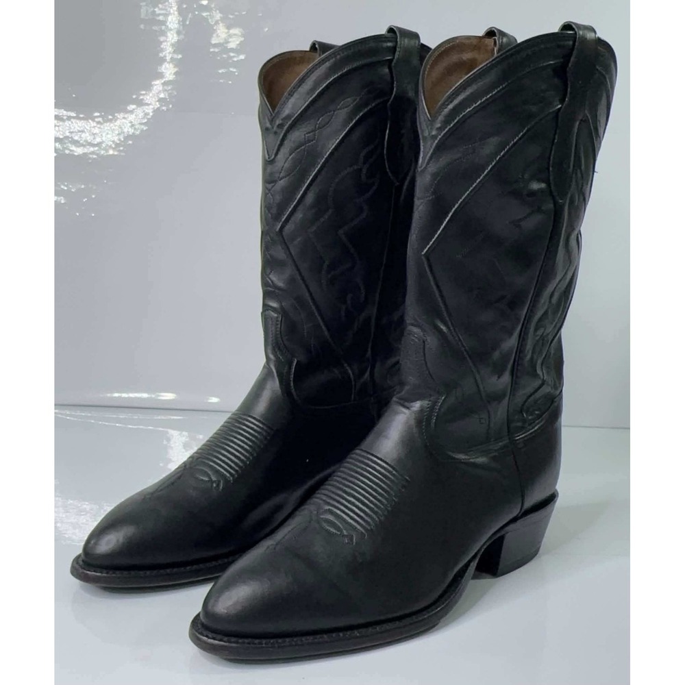 Tony Lama Mens 10EE Black Leather Western Cowboy Boots Pointed Toe Tonal Stitch